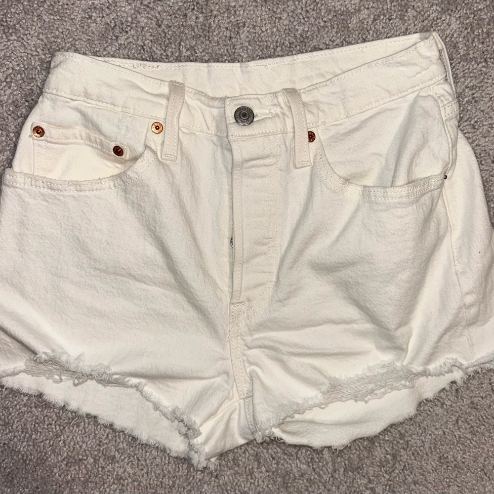 Levi's White Jean Shorts High-Waisted Distressed